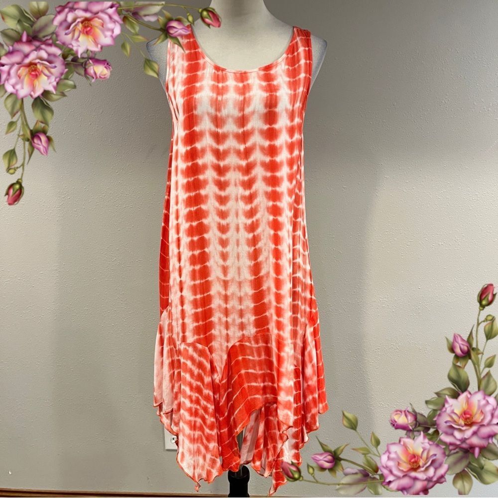Umgee Asymmetrical Red and White Tie-Dye‎ sleeveless Dress small small